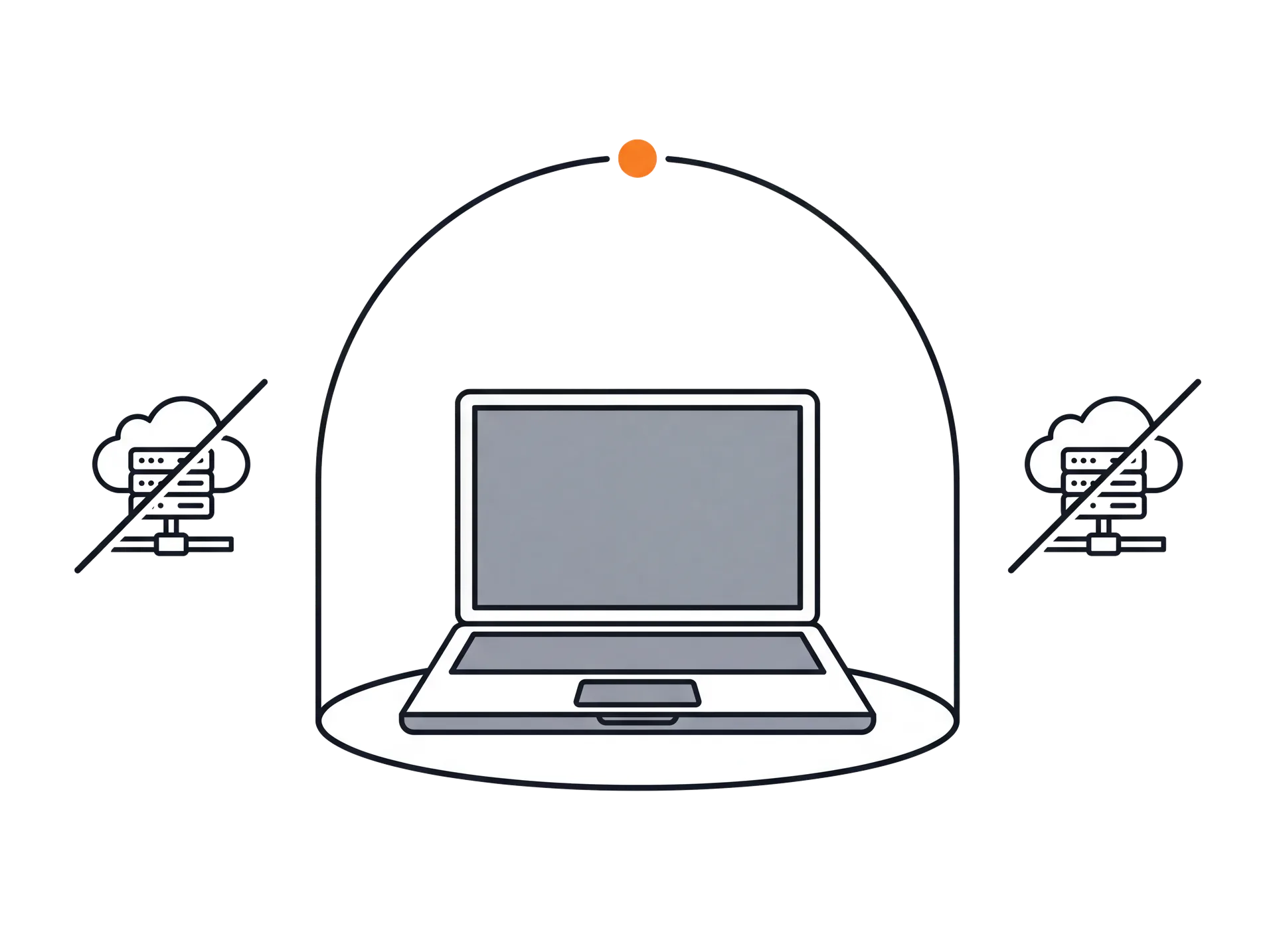 Illustrazione: la posta resta nella scheda del browser, niente viene caricato.